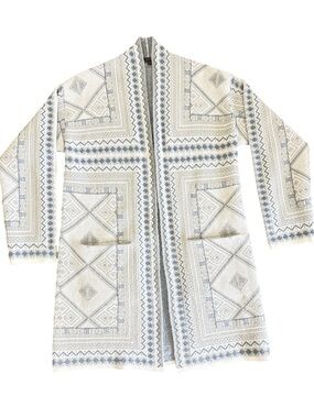 Max Sport open front, long, duster cardigan w/ Southwestern pattern. Small